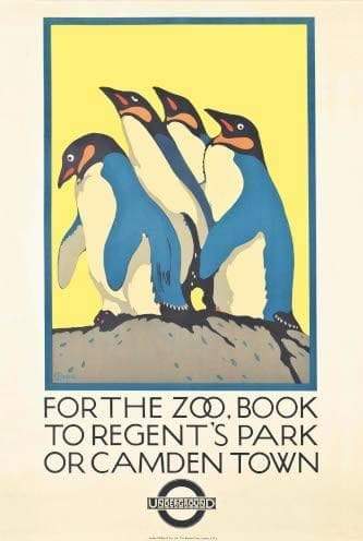 Vintage London Underground 'Book to Camden Town or Regent's Park for The Zoo', 1921, Reproduction   Vintage Poster