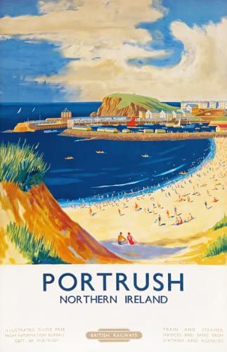 Vintage Portrush Northern Ireland British Railway Travel Poster Re-Print