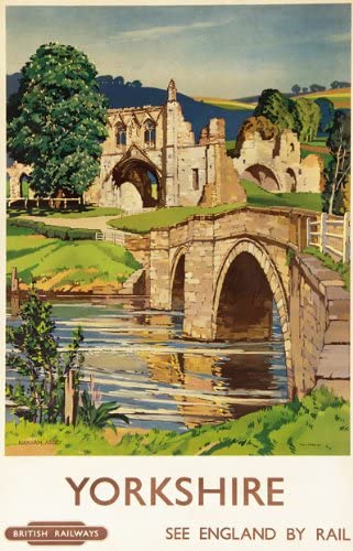 Vintage Yorkshire Kirkham Abbey British Railway Travel Poster Re-Print -