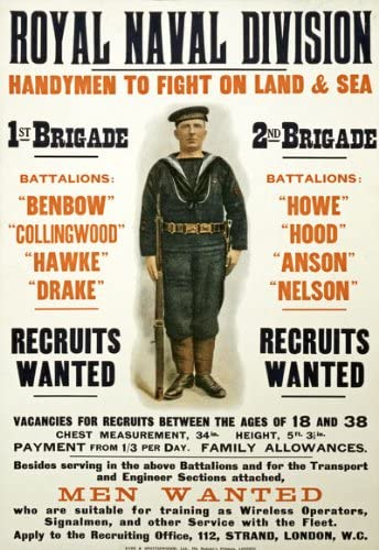 WWI British Royal Navy Men Wanted Recruitment War Poster WW1 Re-Print