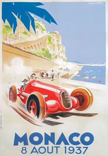 Vintage 1937 Monaco GP Grand Prix Classic Motor Racing Poster Re-Print