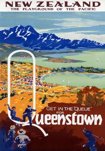 Vintage New Zealand Queenstown Travel Poster Re-Print