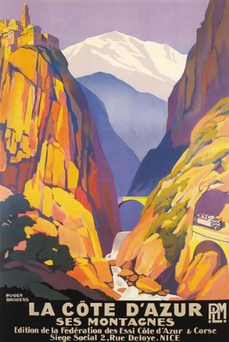 Vintage Cote D'Azur Ses Montagnes France Travel French Tourism Poster Re-print