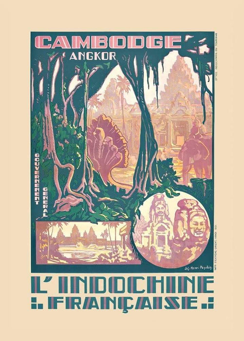 Vintage Travel Cambodia 'Angkor Watt and Indochine', France, 1930's, Reproduction   Vintage Art Deco Travel Poster