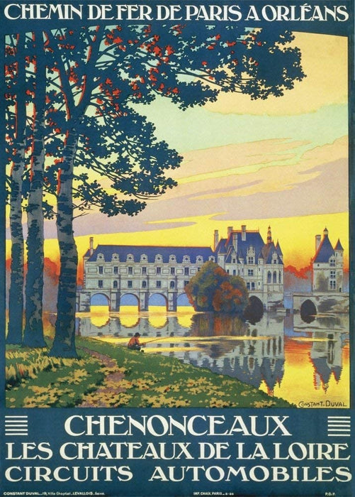 Vintage Travel France 'Chateu de Chenonceau, Indre-et-Loire', 1920, Reproduction   Vintage Art Deco Travel Poster