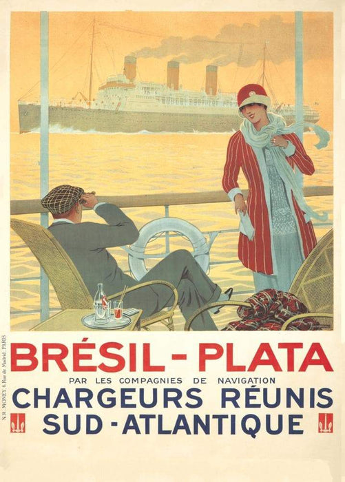 Vintage Travel Argentina 'Bresil to Plata', France, 1920-30's, Reproduction   Vintage Art Deco Travel Poster